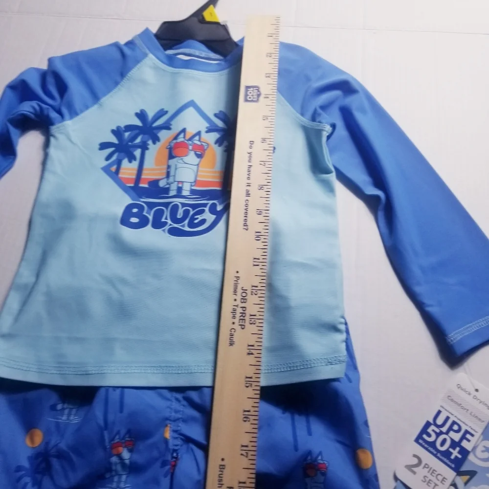 NWT BLUEY KIDS SWIM LONG SLEEVE SHIRT AND SHORT SET 50+ UPF SIZE 3T